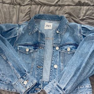 Zara Cropped Puff sleeve Jeans Jacket